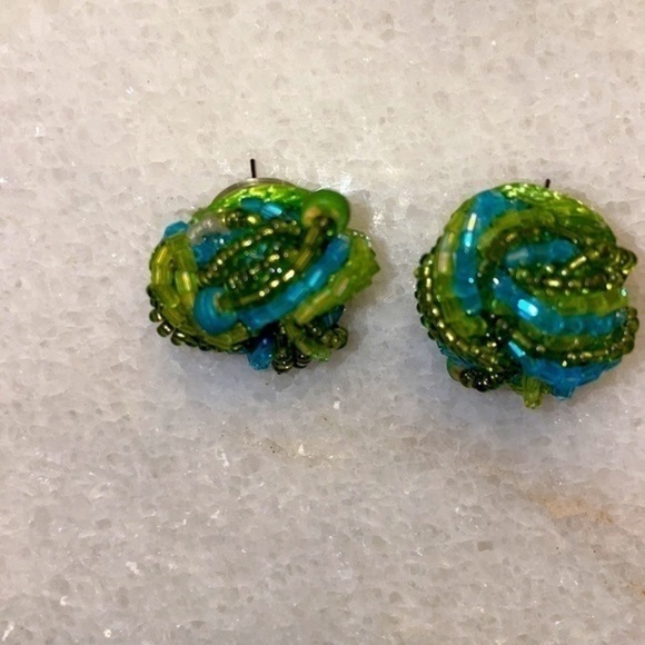 Patchington earrings beaded button lime/turquoise earrings jewelry - Picture 8 of 9